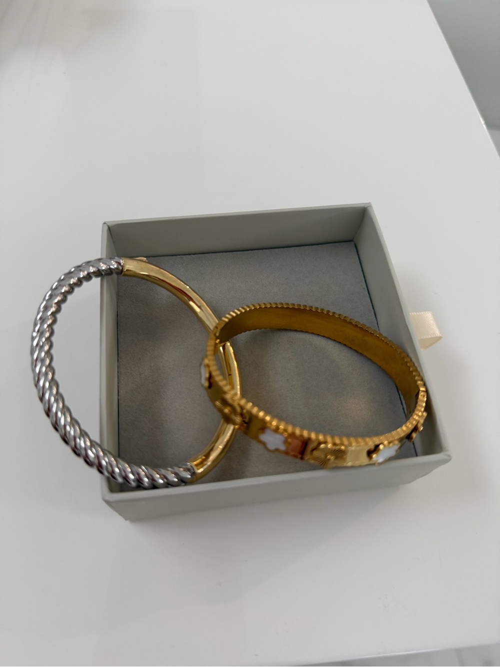 Two-Tone Gold and Silver Women's Bangle Set.